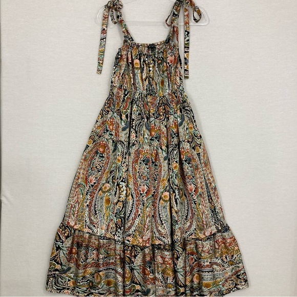 1.STATE Colorful Boho Floral Adjustable Strap Tiered Ruffle Midi Dress Small - Picture 1 of 11